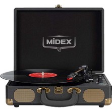 Midex Mtx101BK Nostaljik Retro Pikap Plak Çalar (Şarjlı Bluetooth Aux Hoparlörlü 3 Devir) İğne Dahil