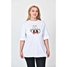 Zeren Moda Kadın Bugs Bunny Baskılı  Oversize T-Shirt