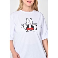 Zeren Moda Kadın Bugs Bunny Baskılı  Oversize T-Shirt