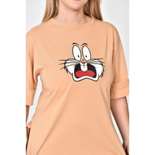 Zeren Moda Kadın Bugs Bunny Baskılı  Oversize T-Shirt