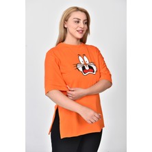 Zeren Moda Kadın Bugs Bunny Baskılı  Oversize T-Shirt