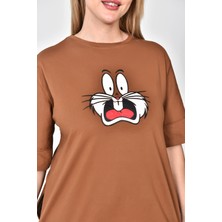 Zeren Moda Kadın Bugs Bunny Baskılı  Oversize T-Shirt