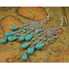 Alltarse 4xbohemian Turkuaz Taş Kanca I Püskül Sallangısı Etnik Takı 4 Adet Küpe (Yurt Dışından)