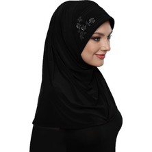 ELYSIANfidan Takmatik Taşlı El İşi Boncuk İşlemeli Siyah Hazır Türban Tesettür Bone Namaz Örtüsü