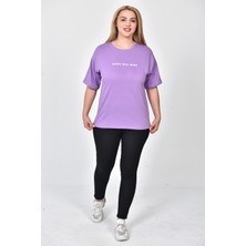 Zeren Moda Kadın Happy Baskılı  Oversize T-Shirt