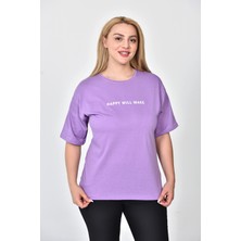 Zeren Moda Kadın Happy Baskılı  Oversize T-Shirt