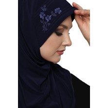 ELYSIANfidan Takmatik Taşlı El Işi Boncuk Işlemeli Lacivert Hazır Türban Tesettür Bone Namaz Örtüsü