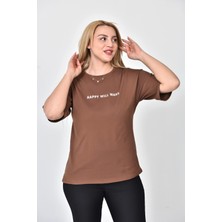 Zeren Moda Kadın Happy Baskılı  Oversize T-Shirt