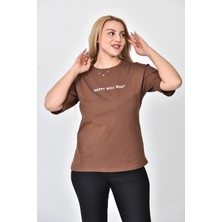 Zeren Moda Kadın Happy Baskılı  Oversize T-Shirt