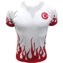 Yiğit Spor Milli Takım Tişörtü Beyaz Kırmızı Alevli Model Kumaş Spor Tişörtü Erkek XS Beden