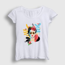 Presmono Kadın Beyaz Art Frida Kahlo T-Shirt