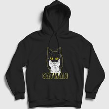 Presmono Unisex Siyah Catman Kedi Kapüşonlu Sweatshirt