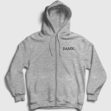 Presmono Unisex Gri Damn Fermuarlı Kapüşonlu Sweatshirt