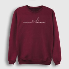 Presmono Unisex Bordo Ekg Cat Kedi Sweatshirt