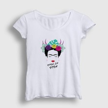 Presmono Kadın Beyaz Flowers Frida Kahlo T-Shirt