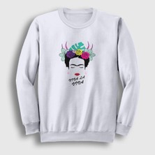 Presmono Unisex Beyaz Flowers Frida Kahlo Sweatshirt