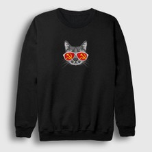 Presmono Unisex Siyah Funny Soviet Cat Kedi Sweatshirt