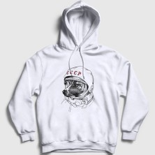 Presmono Unisex Beyaz Laika Space Traveler Cccp Kapüşonlu Sweatshirt