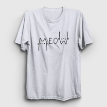 Presmono Unisex Beyaz Meow Cat Kedi T-Shirt