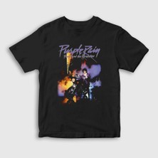 Presmono Unisex Çocuk Siyah Purple Rain Prince T-Shirt