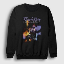 Presmono Unisex Siyah Purple Rain Prince Sweatshirt