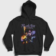 Presmono Unisex Siyah Purple Rain Prince Kapüşonlu Sweatshirt