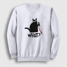 Presmono Unisex Beyaz What Cat Kedi Sweatshirt