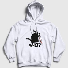 Presmono Unisex Beyaz What Cat Kedi Kapüşonlu Sweatshirt