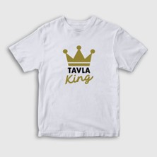 Presmono Unisex Çocuk Beyaz Backgammon King Tavla Kralı Oyun V2 T-Shirt