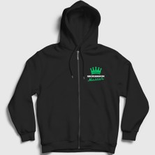 Presmono Unisex Siyah Backgammon Master Tavla Ustası Oyun Fermuarlı Kapüşonlu Sweatshirt