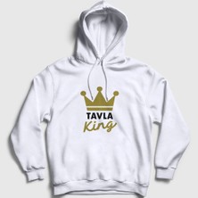 Presmono Unisex Beyaz Backgammon King Tavla Kralı Oyun V2 Kapüşonlu Sweatshirt