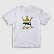 Presmono Unisex Çocuk Beyaz Backgammon King Tavla Kralı Oyun V3 T-Shirt