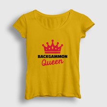 Presmono Kadın Sarı Backgammon Queen Tavla Kraliçesi Oyun T-Shirt
