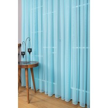 Evdepo Home Taç Turkuaz Düz Renk, 1/2 Seyrek Pile Tül Perde Tek Kanat - 100 x 270 cm