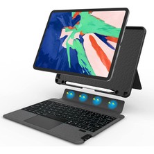 MTK Moveteck  Apple Ipad 10.nesil 2022 10.9 Inç Uyumlu Klavyeli Kılıf Bluetooth Manyetik Mag Touchpad Yatay ve Dikey Standlı Kalem Bölmeli Ledli Tablet Klavyeli