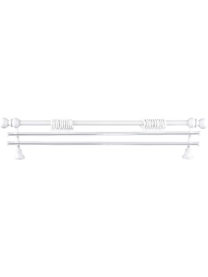 Perdejim Demonte Top Başlıklı Beyaz Ahşap Rustik Perde Askısı - Çift Raylı