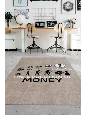 Homshtag Paranın Evrimi İsimli Kişiye Özel Kişiselleştirilebilir Dokuma Tabanlı Yıkanabilir  Trader Halısı