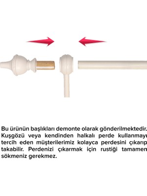 Perdejim Demonte Modern Başlıklı Beyaz Ahşap Rustik Perde Askısı - Tek Raylı