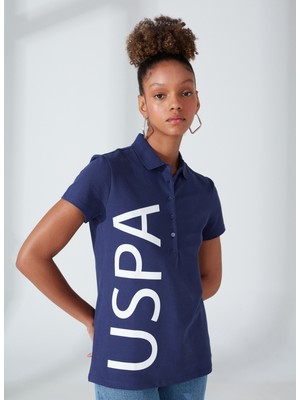 U.S. Polo Assn. Bisiklet Yaka Baskılı Lacivert Kadın T-Shirt GUAY