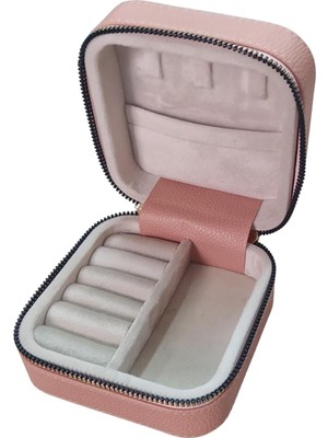 Özer Kutu Fermuarlı Deri (Ahşap Kasalı ) Takı, Seyahat ve Mücevher Çantası,kutusu Pudra (11X11 cm )