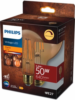 PHILIPS FILAMENT 50W GOLD AMBER GLOBE G95 DİMLENEBİLİR AMPUL SARI IŞIK