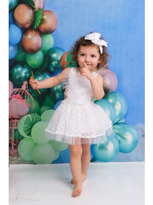 Shecco Babba Kalpli Pamuk Kız Bebek Tulum Tütü Elbise ve Bandana Takım, Çıtçıtlı Bebek Doğum Günü Elbisesi