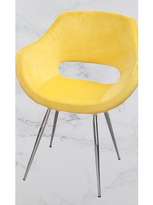 Bengi Ticaret Sandalye Monaco Metal  Nikelaj Ayak  Ortopedik Dökme Sünger Baby Face Kumaş Civciv Sarı Renk El Yapım