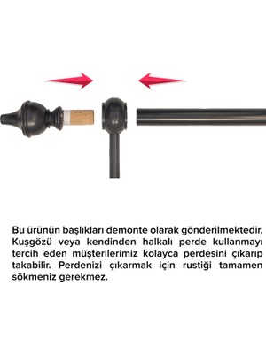 Perdejim Demonte Modern Başlıklı Antrasit Ahşap Rustik Perde Askısı - Tek Raylı