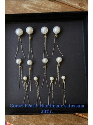 Pearly Handmade (H)Inci Gold Firkete Set Iri Inci-Mini Inci 12 Adet Saç Aksesuarı Topuz Tokası