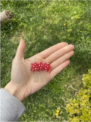 Pearly Handmade Kırmızı Mini 4 cm Tarak Toka Saç Aksesuarı