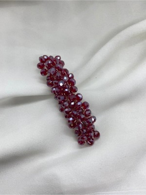 Pearly Handmade Bordo Kristal Otomatik Klipsli Toka