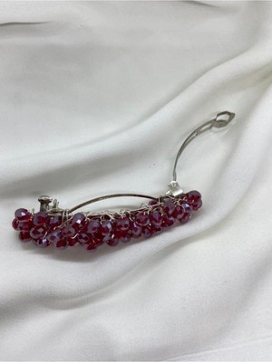 Pearly Handmade Bordo Kristal Otomatik Klipsli Toka