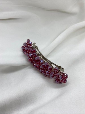 Pearly Handmade Bordo Kristal Otomatik Klipsli Toka