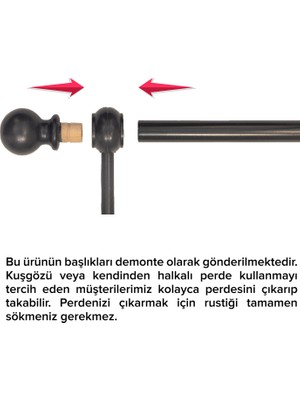 Perdejim Demonte Top Başlıklı Antrasit Ahşap Rustik Perde Askısı - Çift Raylı